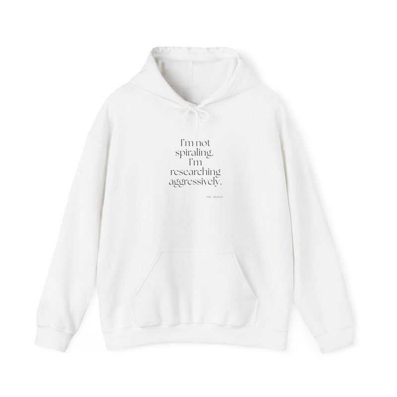 Hoodie — I’m not spiraling. I’m researching aggressively.
