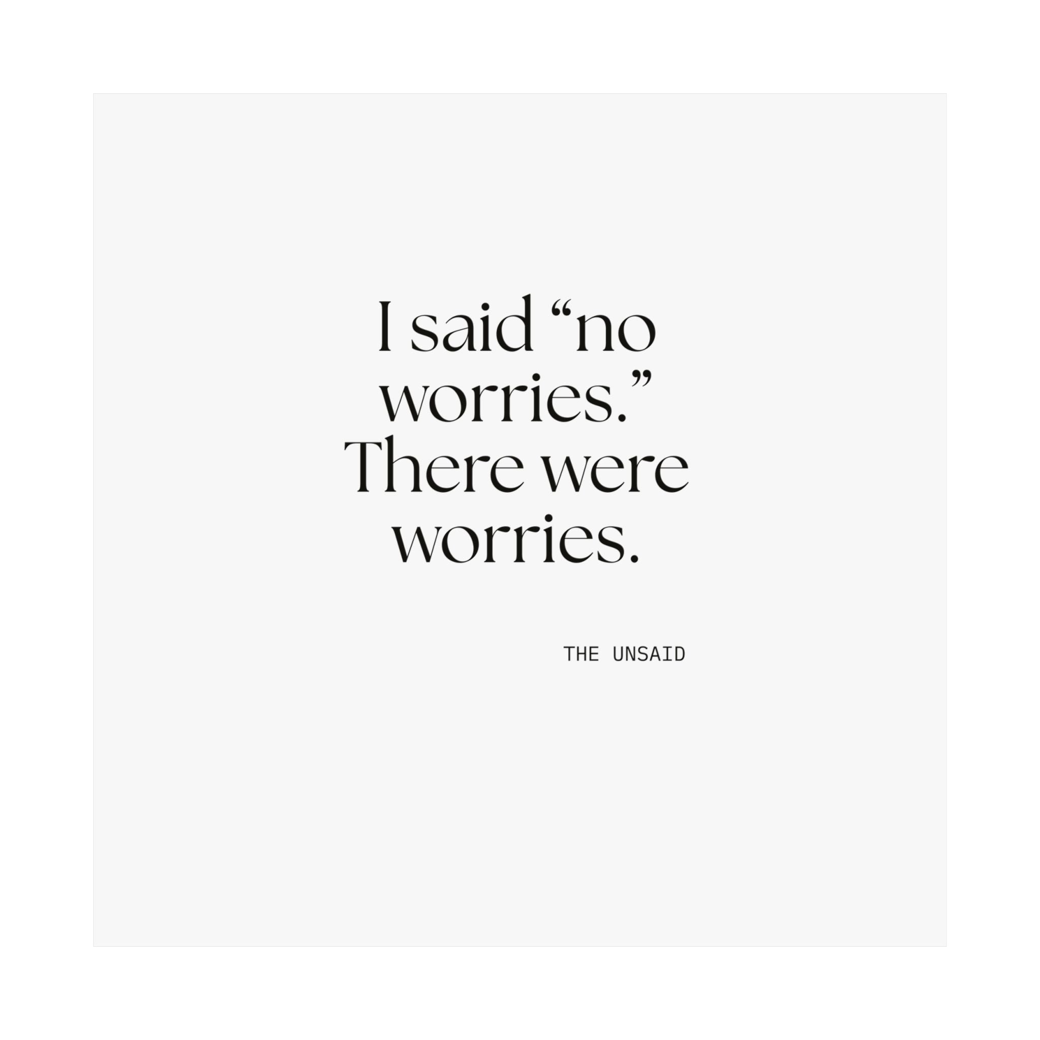 I said “no worries.” There were worries - Poster - Dry Humor
