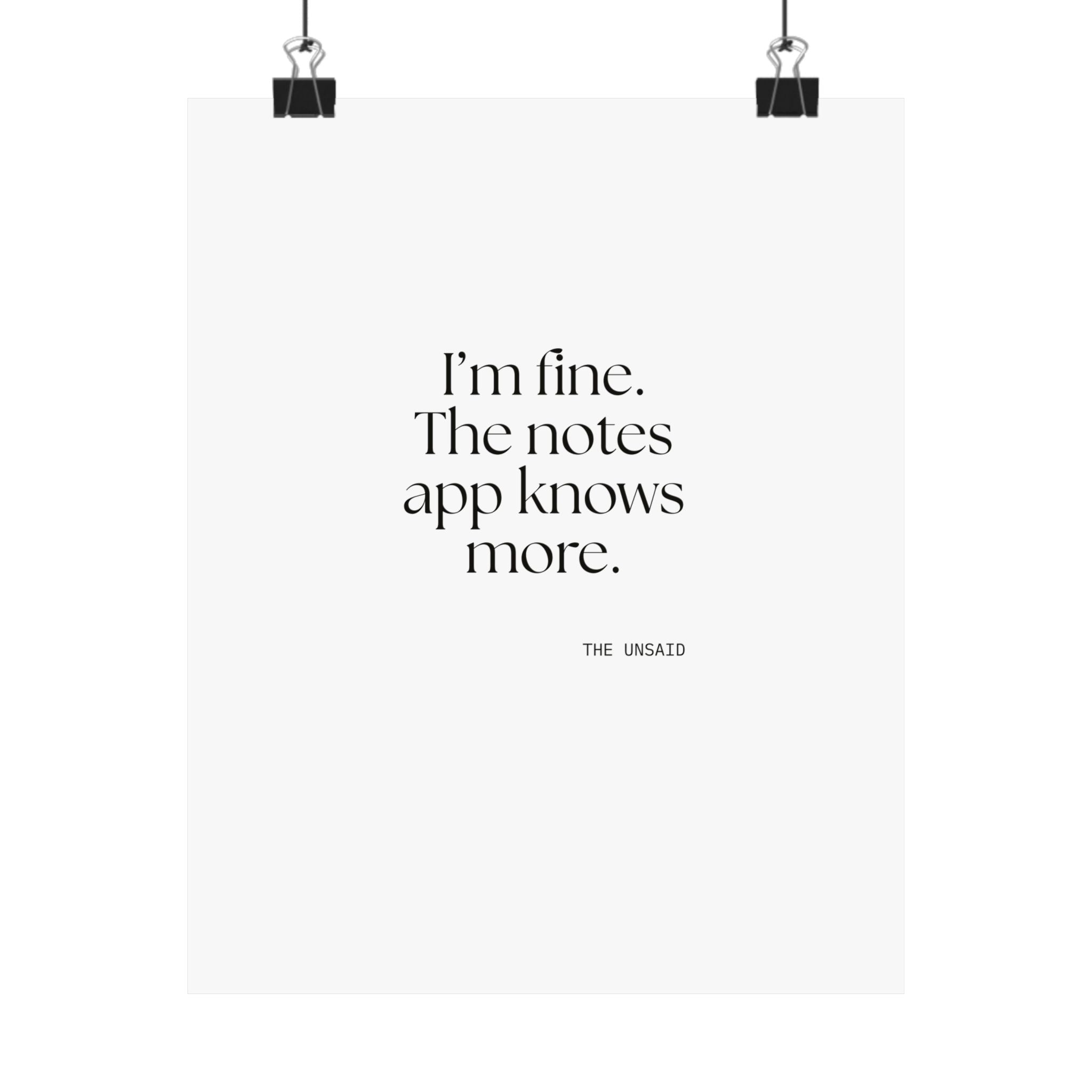 I’m fine. The notes app knows more - Poster - Dry Humor