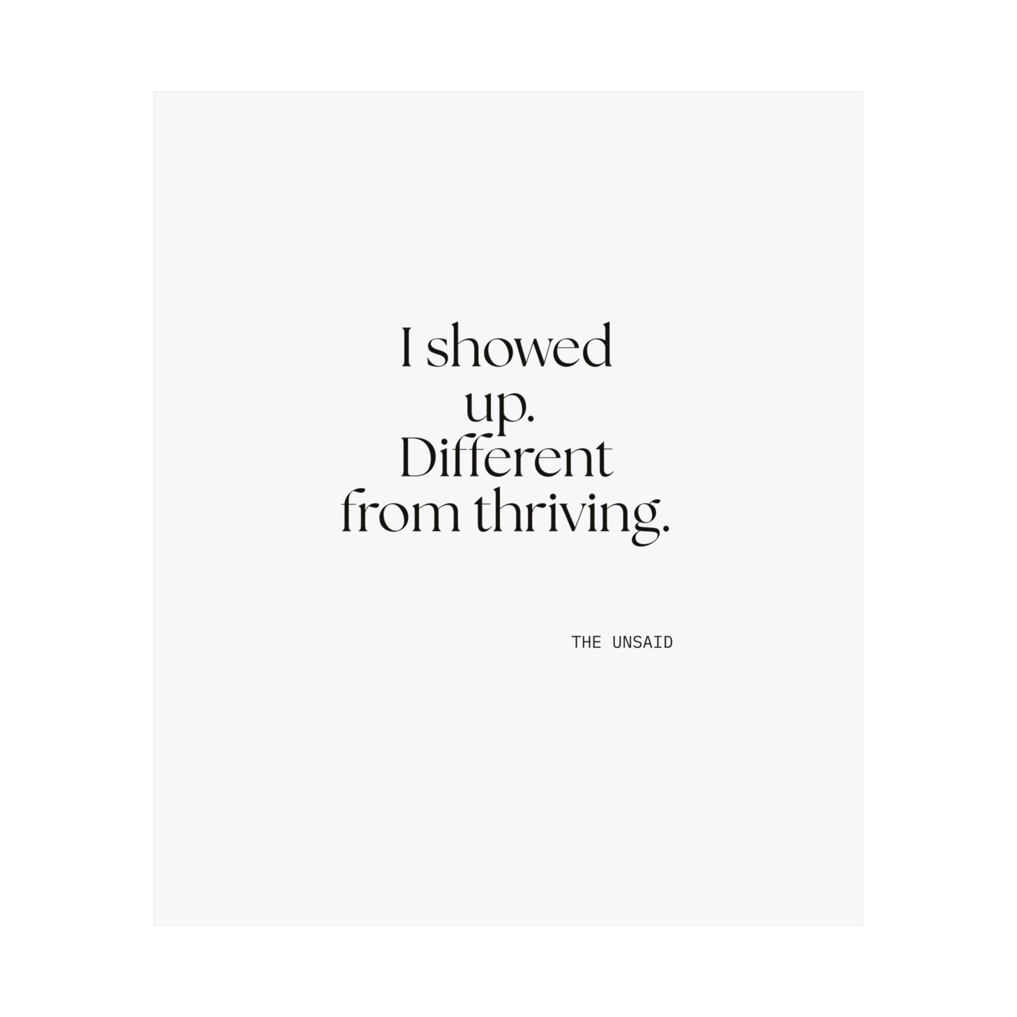 I showed up. Different from thriving - Poster - Dry Humor